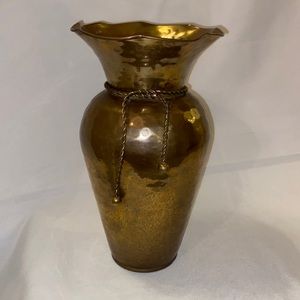 Vintage Solid Brass Hammered Tassel Rope Vase